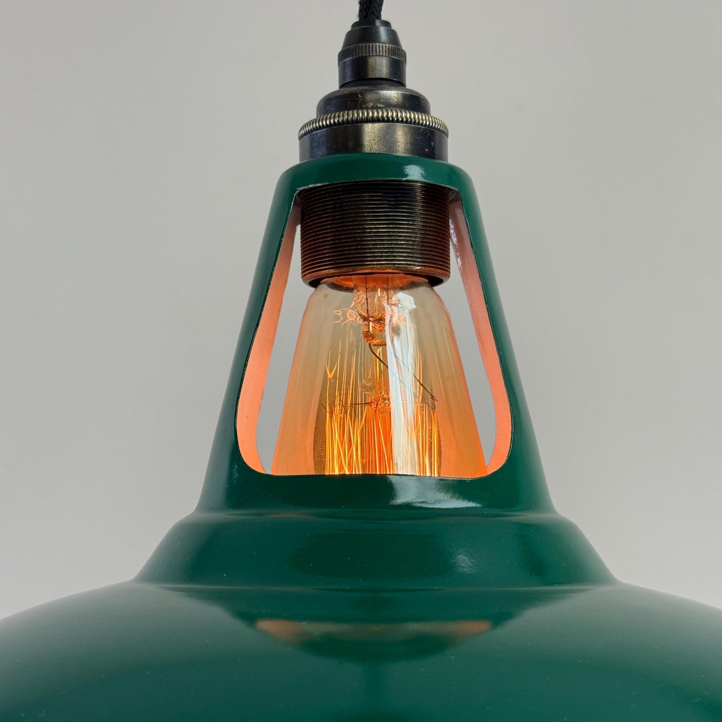 Cawston - Original Green Slotted Lampshade Limited Edition Red Label Design Pendant Set Light *Worn* - 11 Inch