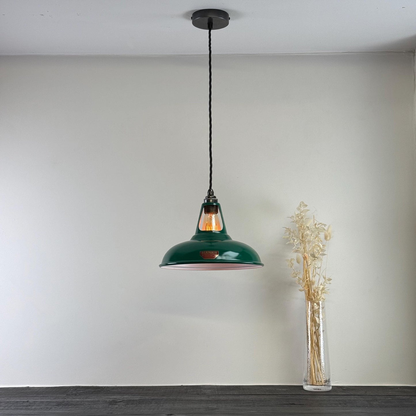 Cawston - Original Green Slotted Lampshade Limited Edition Red Label Design Pendant Set Light *Worn* - 11 Inch