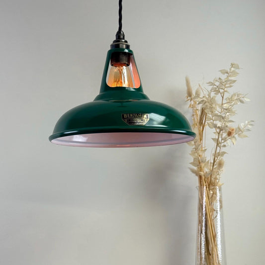 Cawston - Original Green Coolicon Slotted Lampshade Pendant Set Light *Worn* - 11 Inch