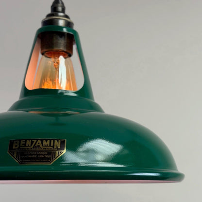Cawston - Original Green Slotted Lampshade Pendant Set Light *Worn* - 11 Inch