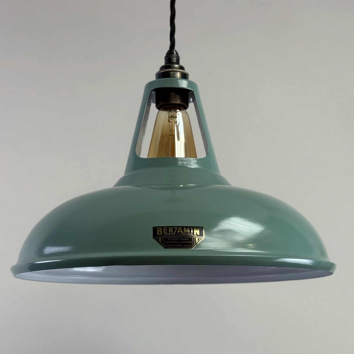 Cawston XL - Pistachio Green Coolicon Lampshade Slotted Pendant Set Light *Worn* - 14 Inch