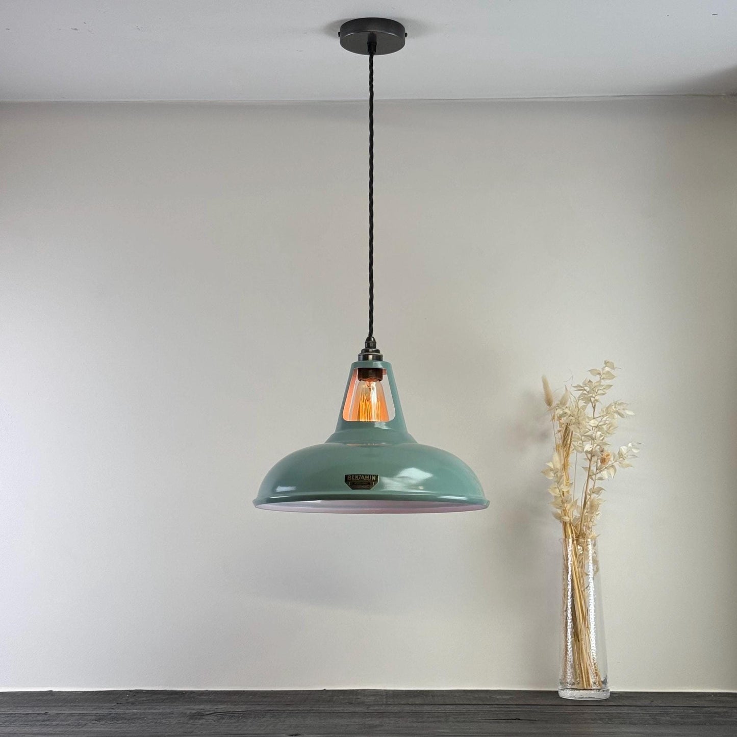 Cawston XL - Pistachio Green Coolicon Lampshade Slotted Pendant Set Light *Worn* - 14 Inch