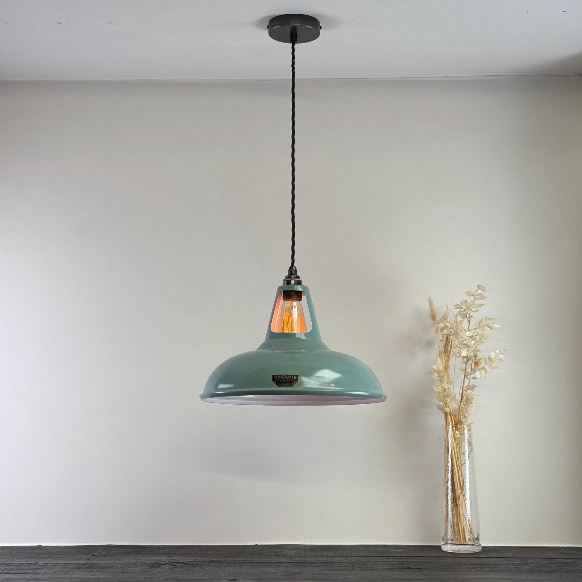 Cawston XL - Pistachio Green Coolicon Lampshade Slotted Pendant Set Light *Worn* - 14 Inch