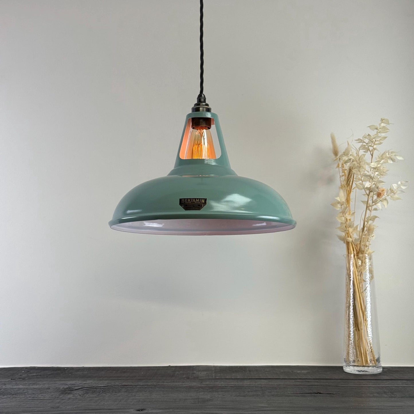 Cawston XL - Pistachio Green Coolicon Lampshade Slotted Pendant Set Light *Worn* - 14 Inch