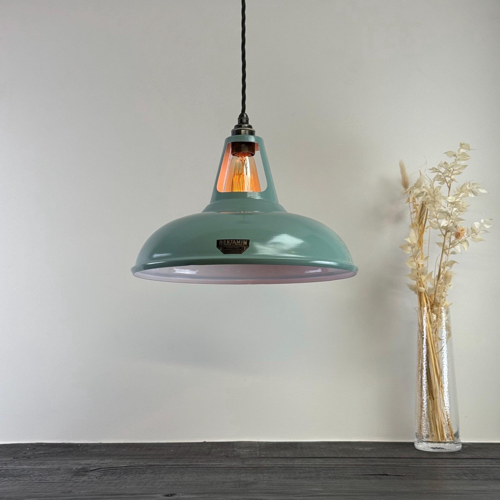 Cawston XL - Pistachio Green Coolicon Lampshade Slotted Pendant Set Light *Worn* - 14 Inch