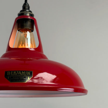 Cawston - British Red Slotted Lampshade Pendant Set Light *Worn* - 11 Inch