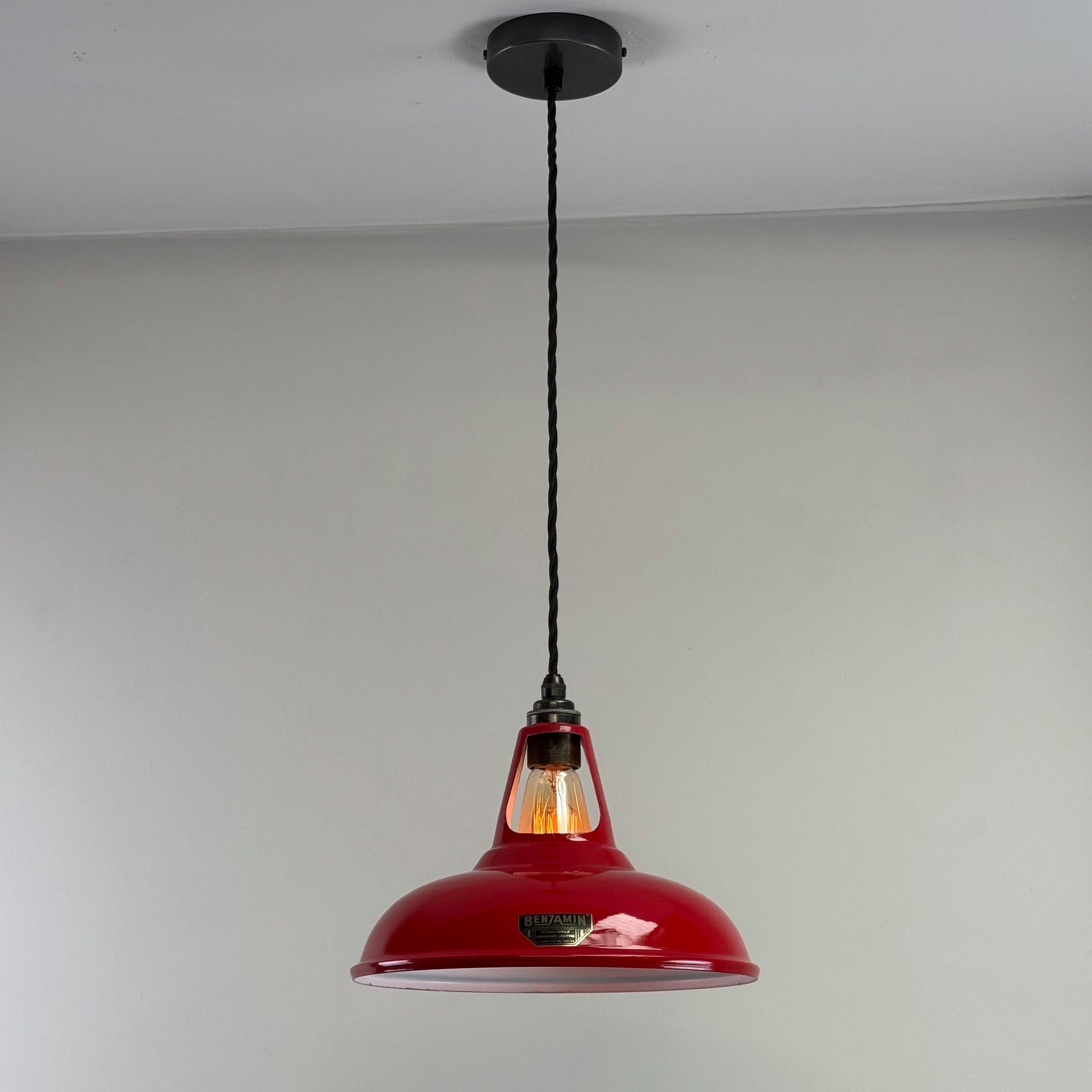 Cawston - British Red Slotted Lampshade Pendant Set Light *Worn* - 11 Inch