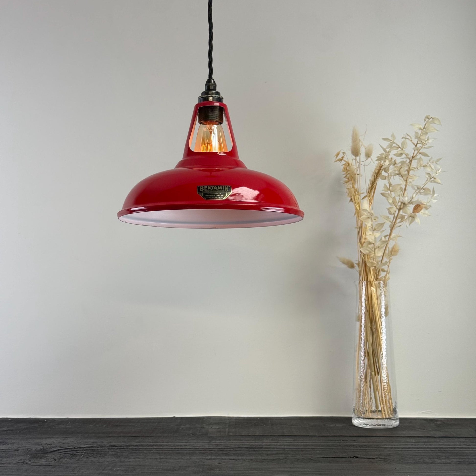 Cawston - British Red Slotted Lampshade Pendant Set Light *Worn* - 11 Inch