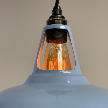 Cawston - Light Sky Blue Slotted Lampshade Pendant Set Light *Worn* - 11 Inch