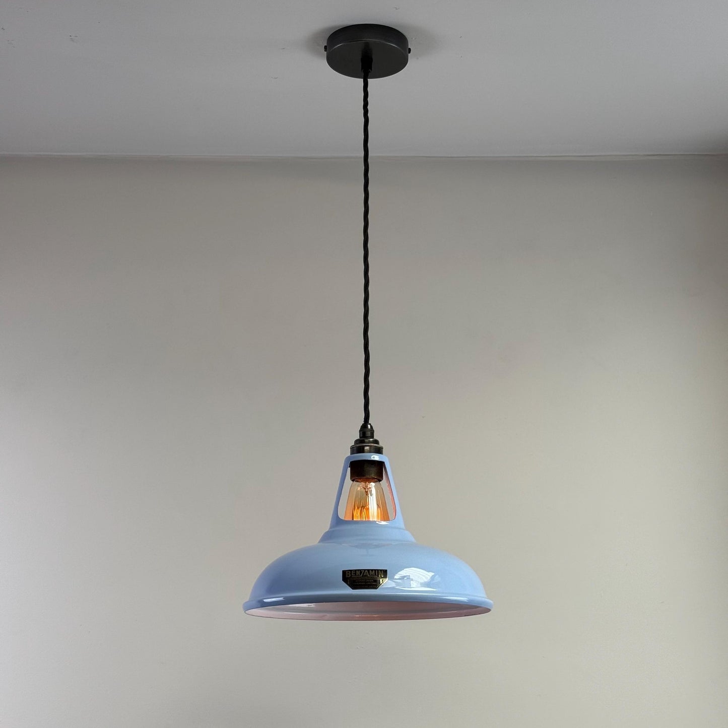 Cawston - Light Sky Blue Slotted Lampshade Pendant Set Light *Worn* - 11 Inch