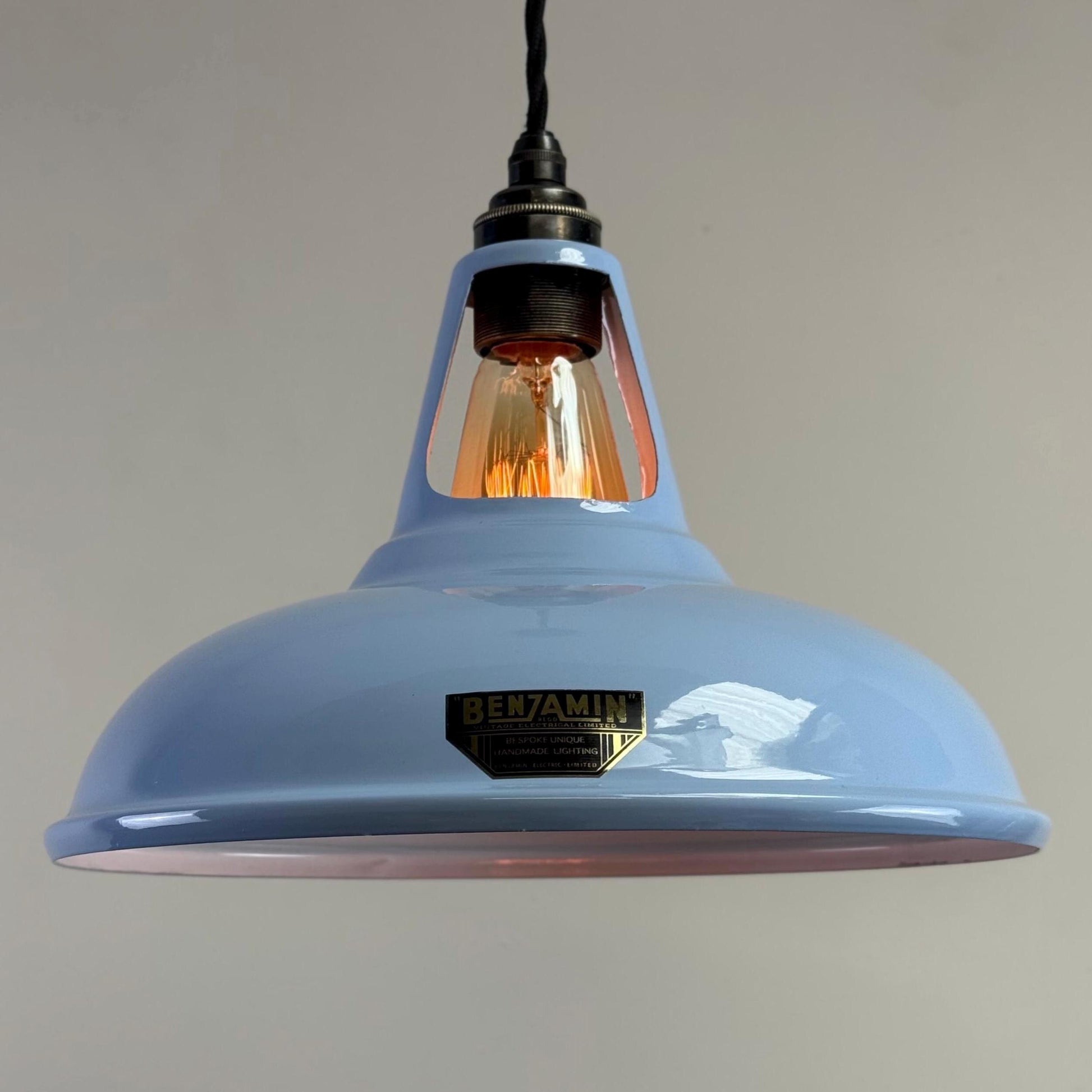 Cawston - Light Sky Blue Slotted Lampshade Pendant Set Light *Worn* - 11 Inch