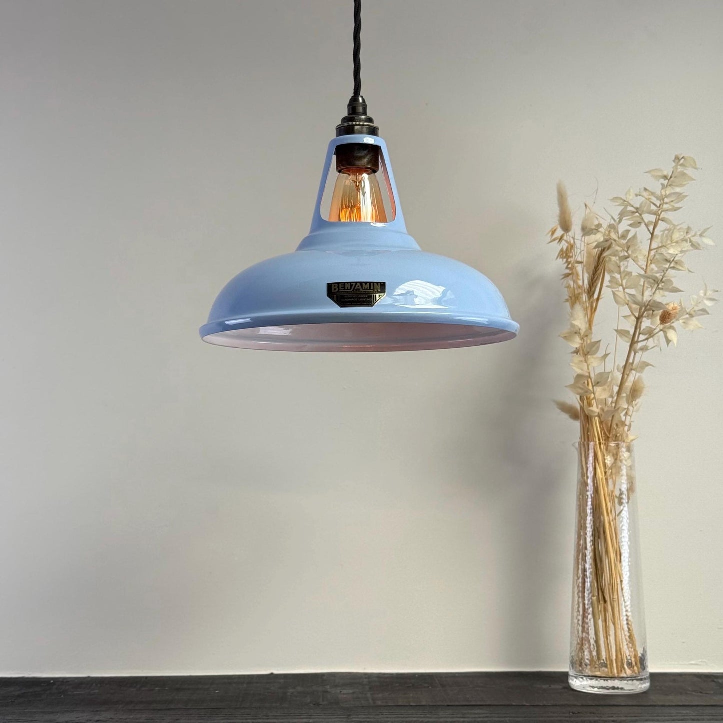 Cawston - Light Sky Blue Slotted Lampshade Pendant Set Light *Worn* - 11 Inch