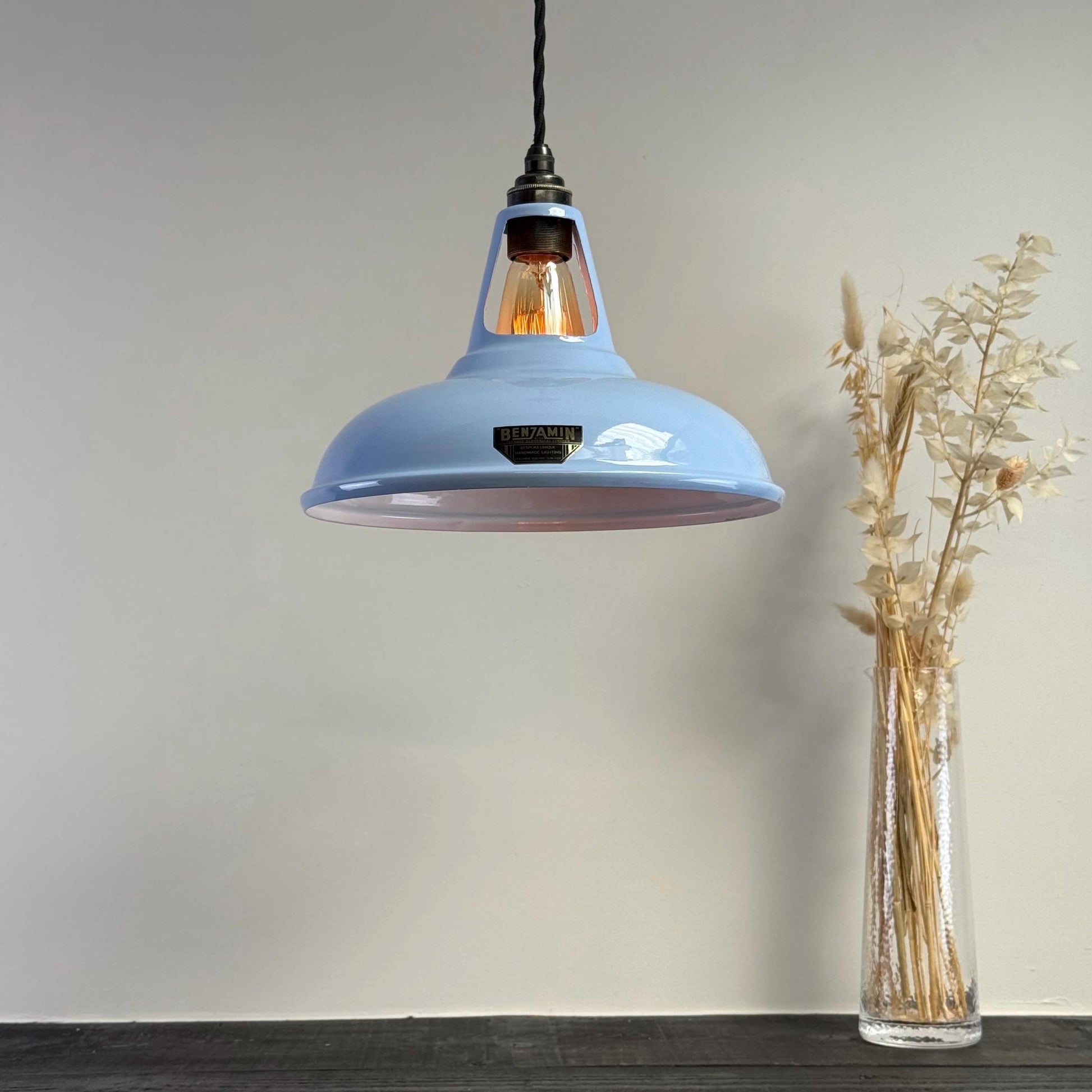 Cawston - Light Sky Blue Slotted Lampshade Pendant Set Light *Worn* - 11 Inch