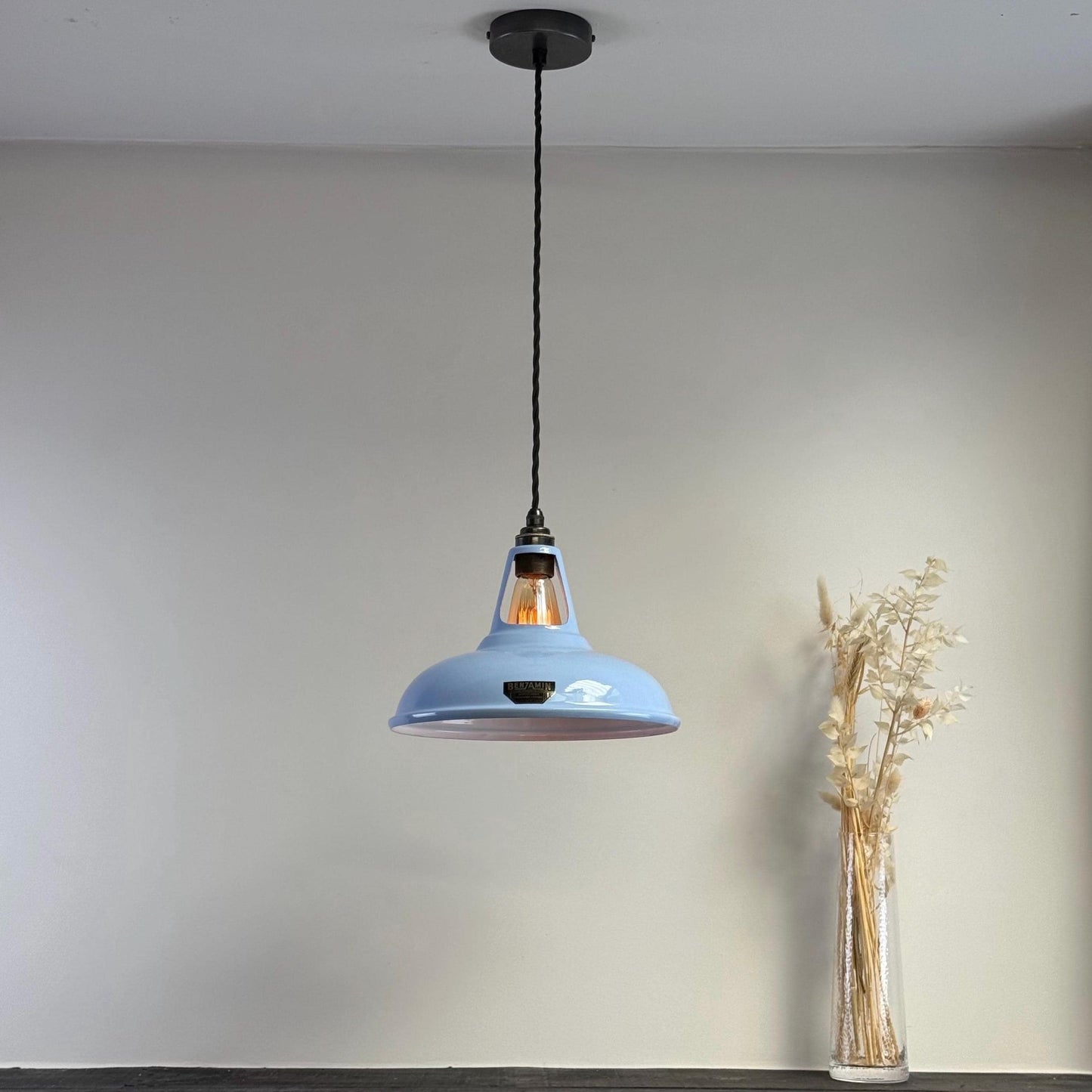 Cawston - Light Sky Blue Slotted Lampshade Pendant Set Light *Worn* - 11 Inch