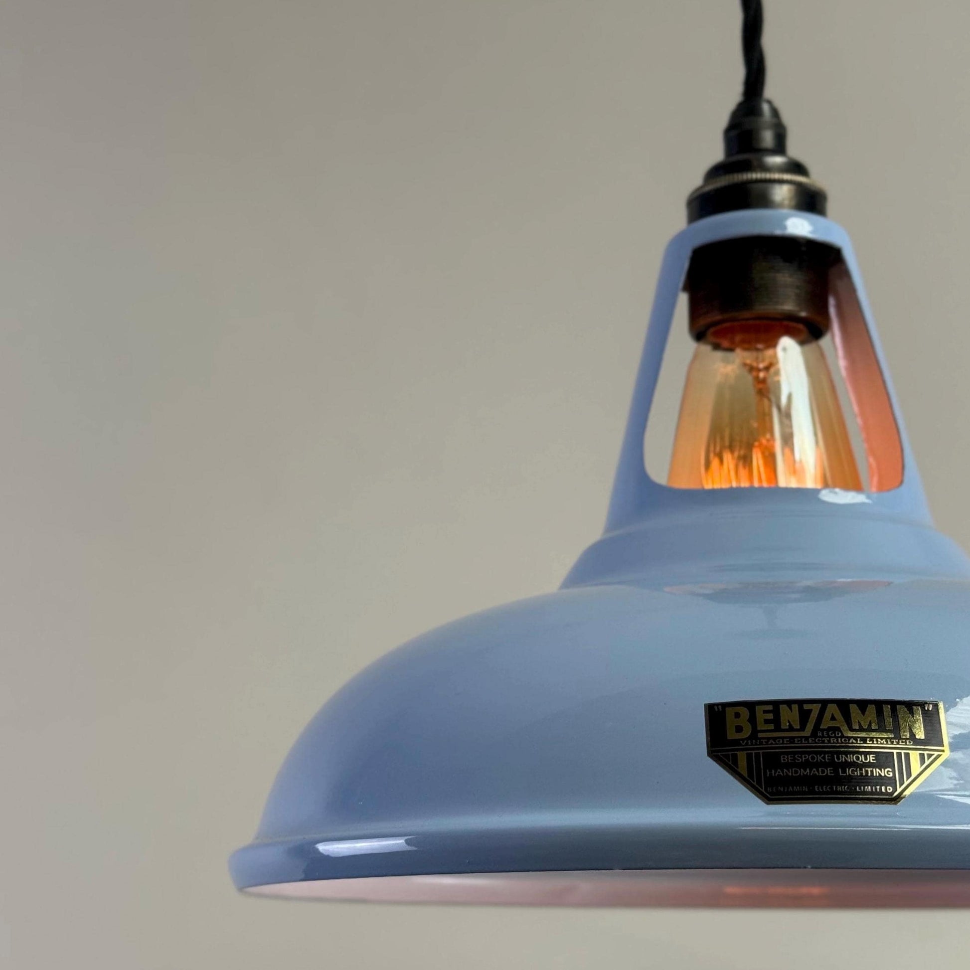 Cawston - Light Sky Blue Slotted Lampshade Pendant Set Light *Worn* - 11 Inch