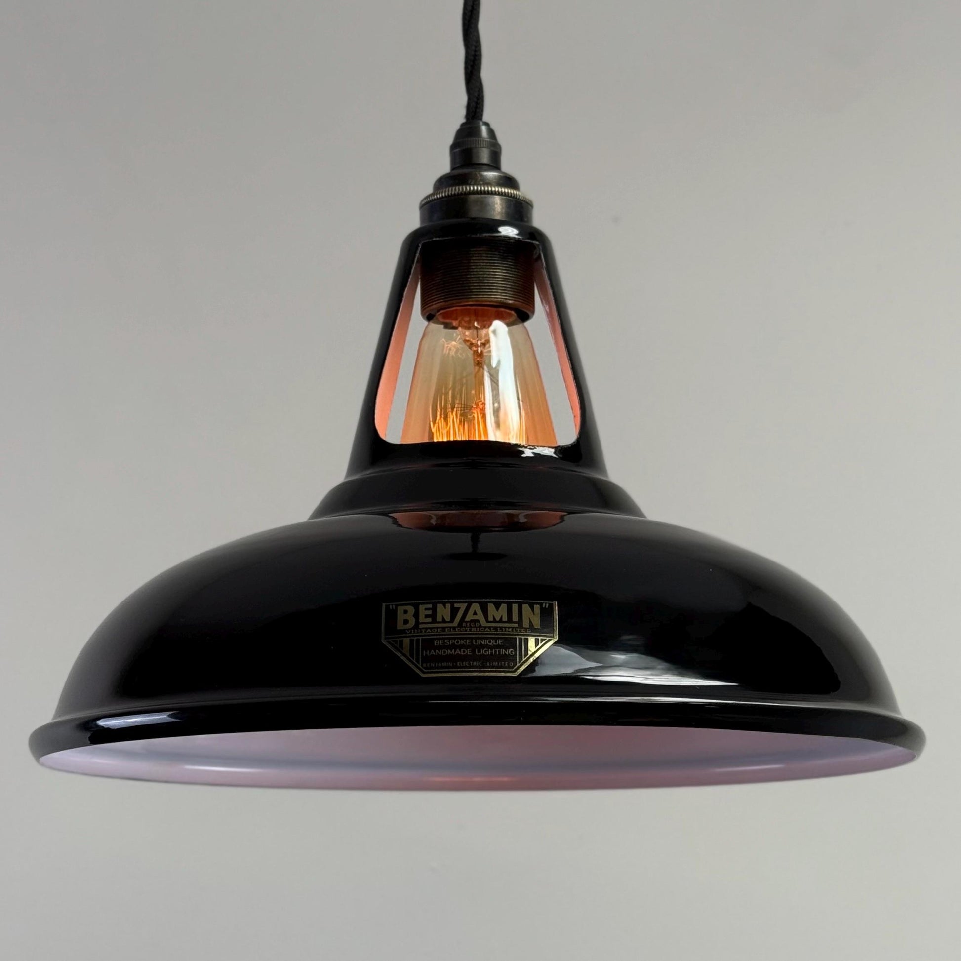 Cawston - Midnight Black Slotted Coolicon Lampshade Pendant Set Light *Worn* - 11 Inch