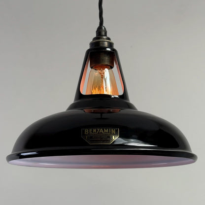 Cawston - Midnight Black Slotted Coolicon Lampshade Pendant Set Light *Worn* - 11 Inch