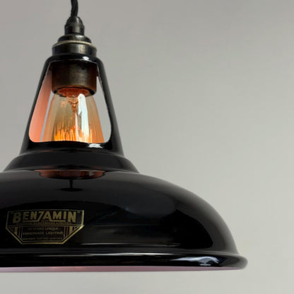 Cawston - Midnight Black Slotted Coolicon Lampshade Pendant Set Light *Worn* - 11 Inch