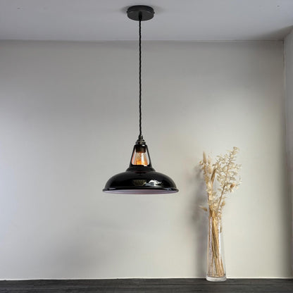 Cawston - Midnight Black Slotted Coolicon Lampshade Pendant Set Light *Worn* - 11 Inch