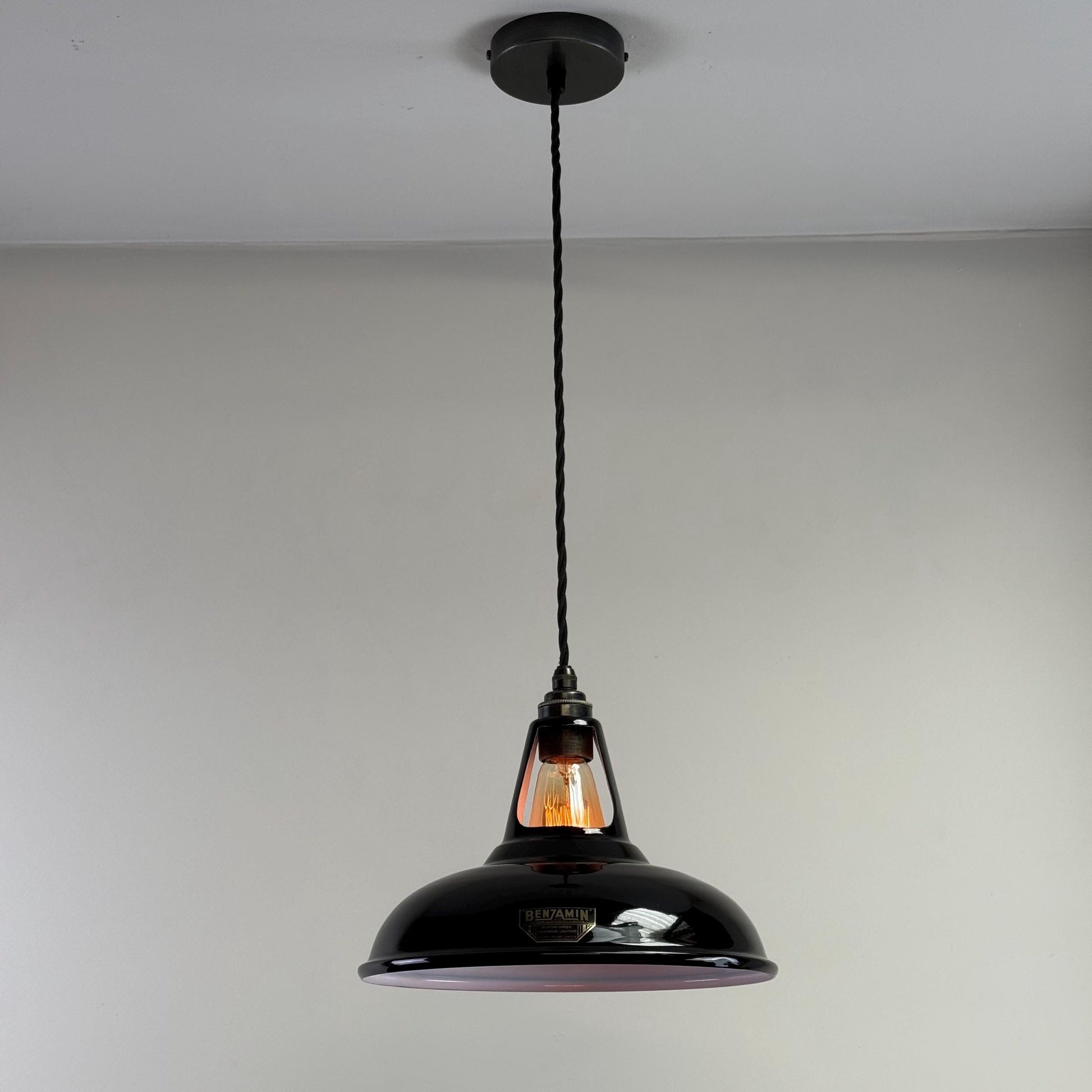 Cawston - Midnight Black Slotted Coolicon Lampshade Pendant Set Light *Worn* - 11 Inch