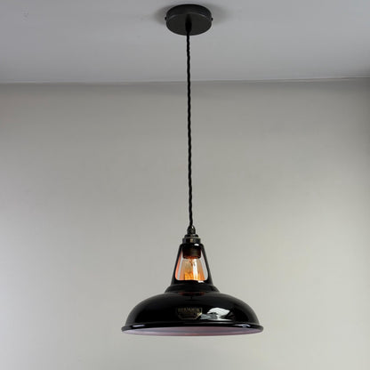 Cawston - Midnight Black Slotted Coolicon Lampshade Pendant Set Light *Worn* - 11 Inch
