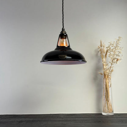 Cawston - Midnight Black Slotted Coolicon Lampshade Pendant Set Light *Worn* - 11 Inch