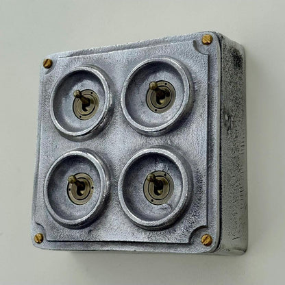 4 Gang 2 Way Solid Cast Metal Conduit Light Switch Industrial - Vintage Crabtree Style