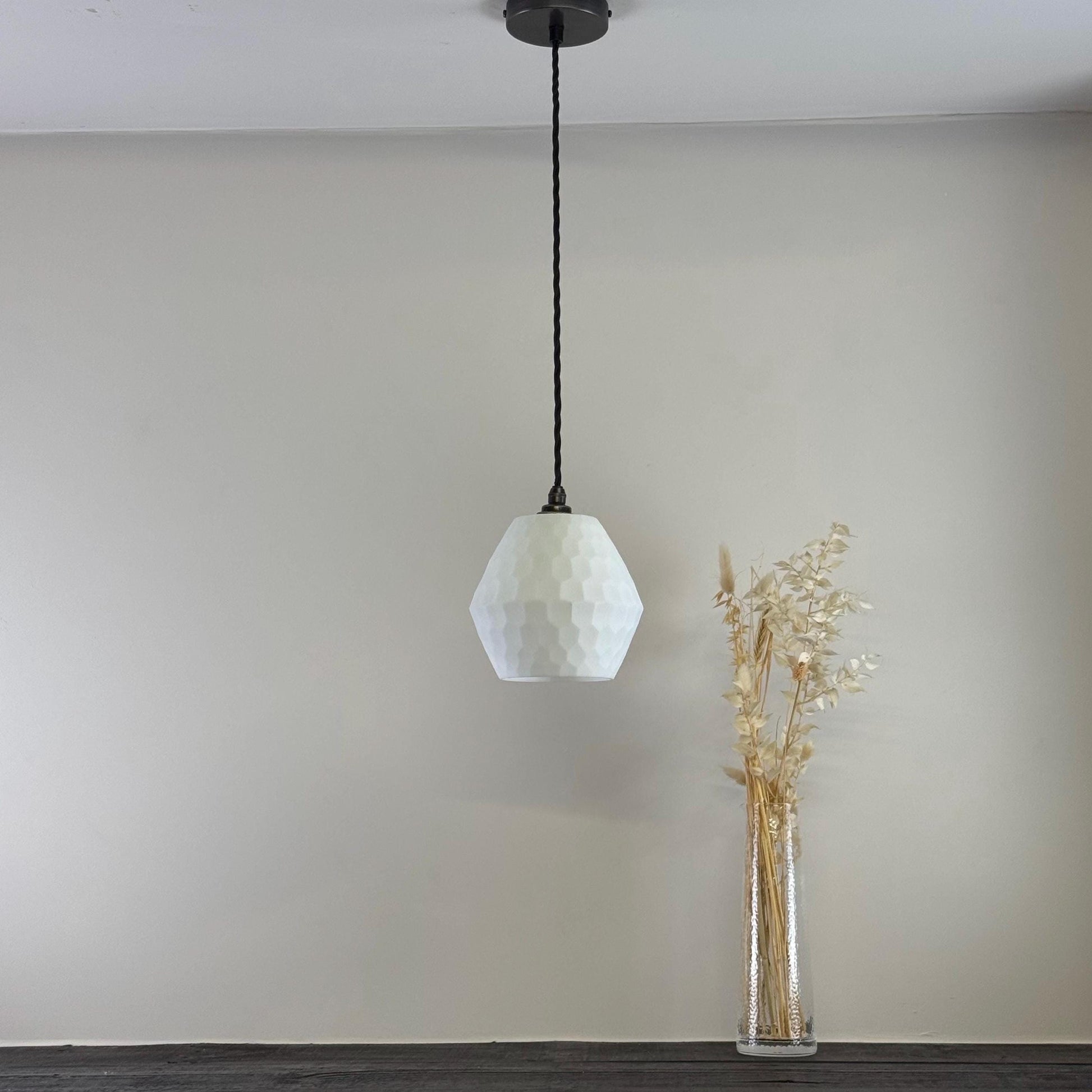 White Faceted Geometric Beehive Glass Pendant Set Ceiling Light