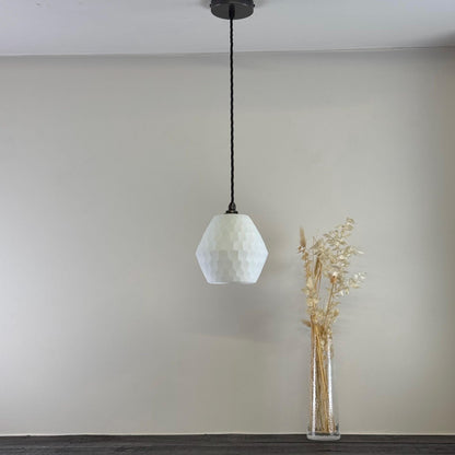 White Faceted Geometric Beehive Glass Pendant Set Ceiling Light
