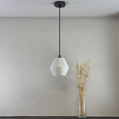 White Faceted Geometric Glass Pendant Set Ceiling Light