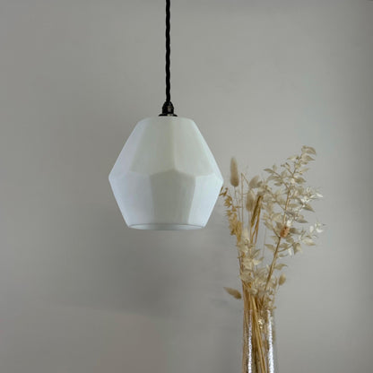 White Faceted Geometric Glass Pendant Set Ceiling Light