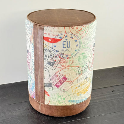 Maxlume ~ Wanderlust Pouf Solid Base Dark Brown Genuine Leather | Vintage Style | Floor Standing | Man Cave Foot Stool