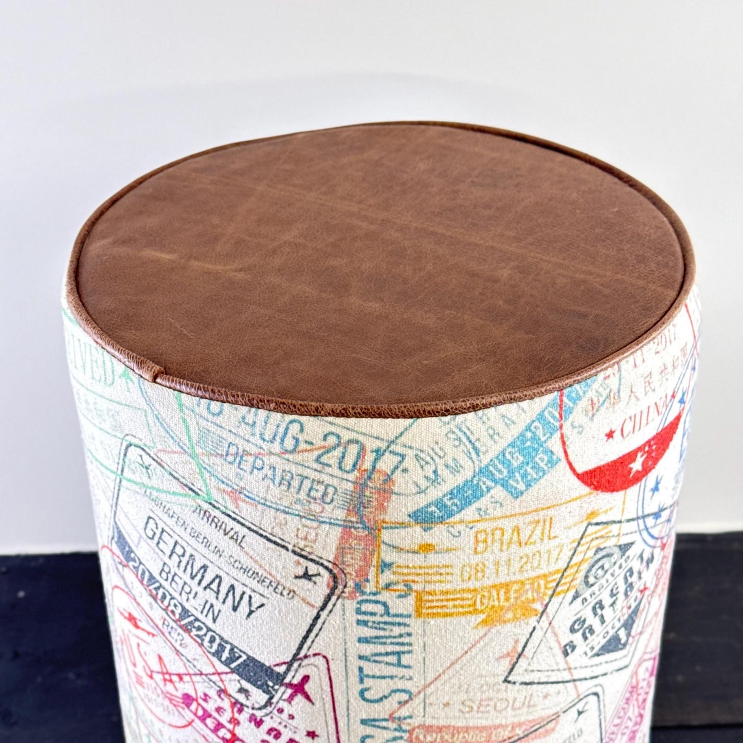 Maxlume ~ Wanderlust Pouf Solid Base Dark Brown Genuine Leather | Vintage Style | Floor Standing | Man Cave Foot Stool