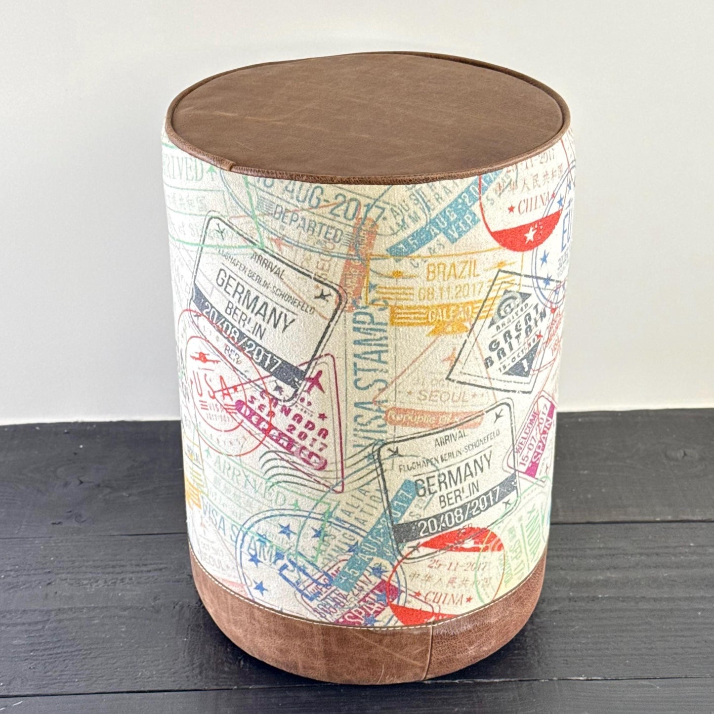 Maxlume ~ Wanderlust Pouf Solid Base Dark Brown Genuine Leather | Vintage Style | Floor Standing | Man Cave Foot Stool