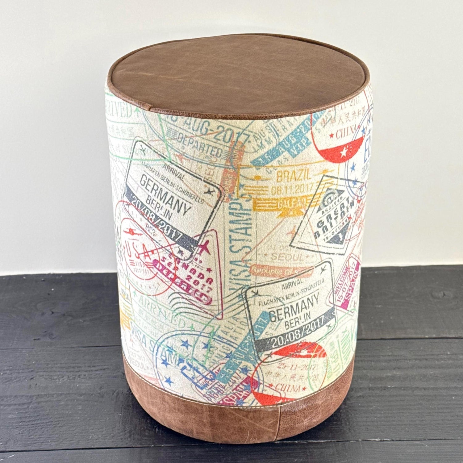 Maxlume ~ Wanderlust Pouf Solid Base Dark Brown Genuine Leather | Vintage Style | Floor Standing | Man Cave Foot Stool