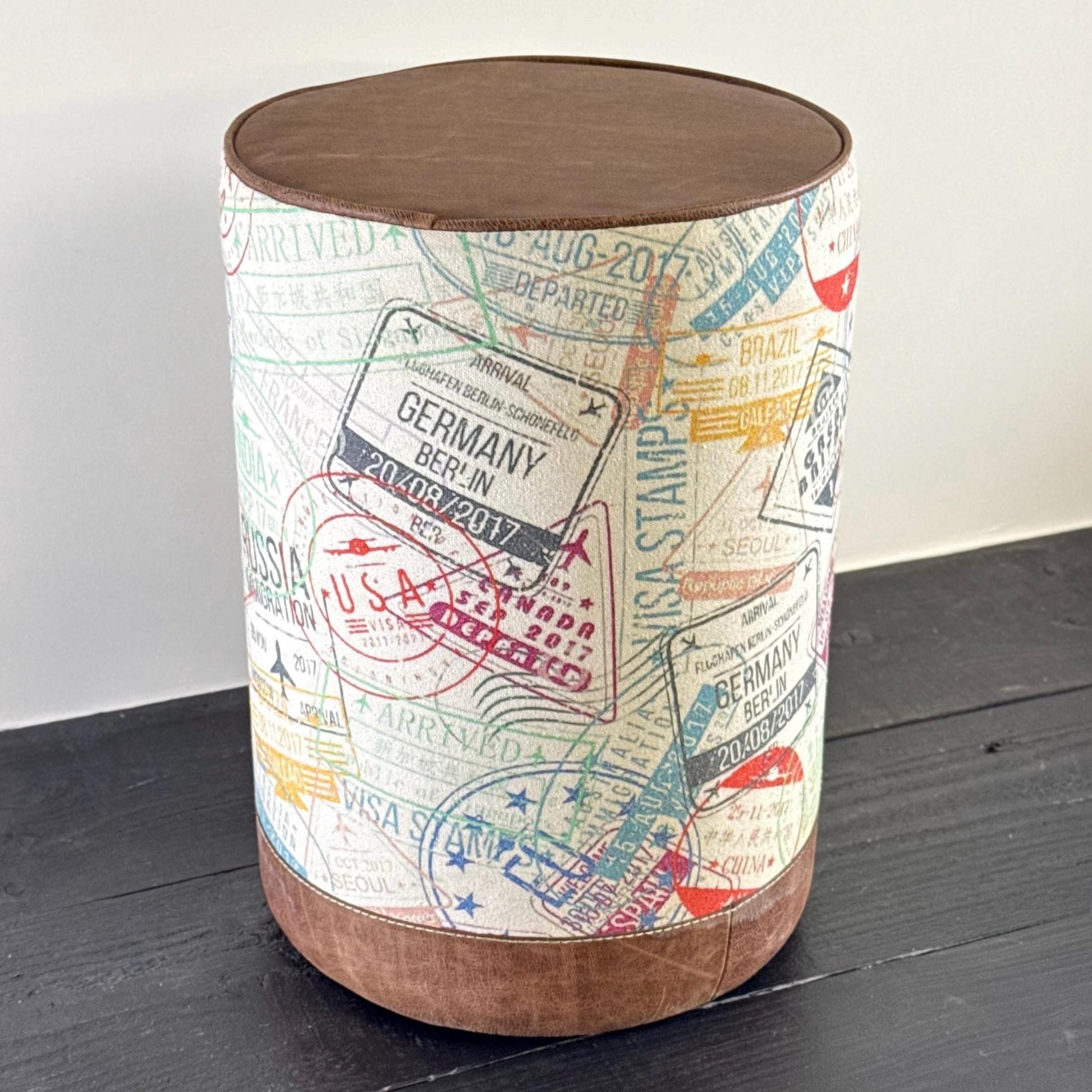 Maxlume ~ Wanderlust Pouf Solid Base Dark Brown Genuine Leather | Vintage Style | Floor Standing | Man Cave Foot Stool