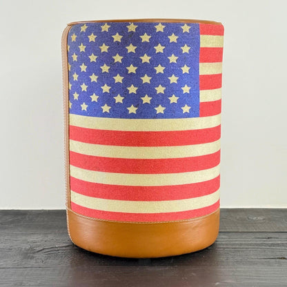 Stars & Stripes Flag Of The United States USA Pouf Solid Base Genuine Leather | Vintage Style | Floor Standing | Door Stop pouffe