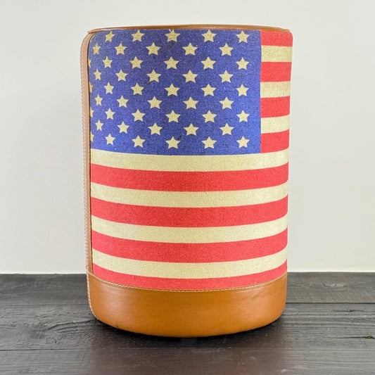Stars & Stripes Flag Of The United States USA Pouf Solid Base Genuine Leather | Vintage Style | Floor Standing | Door Stop pouffe