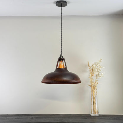 Cawston XL - Rusted Solid Steel Slotted Lampshade Pendant Set Light - 14 Inch