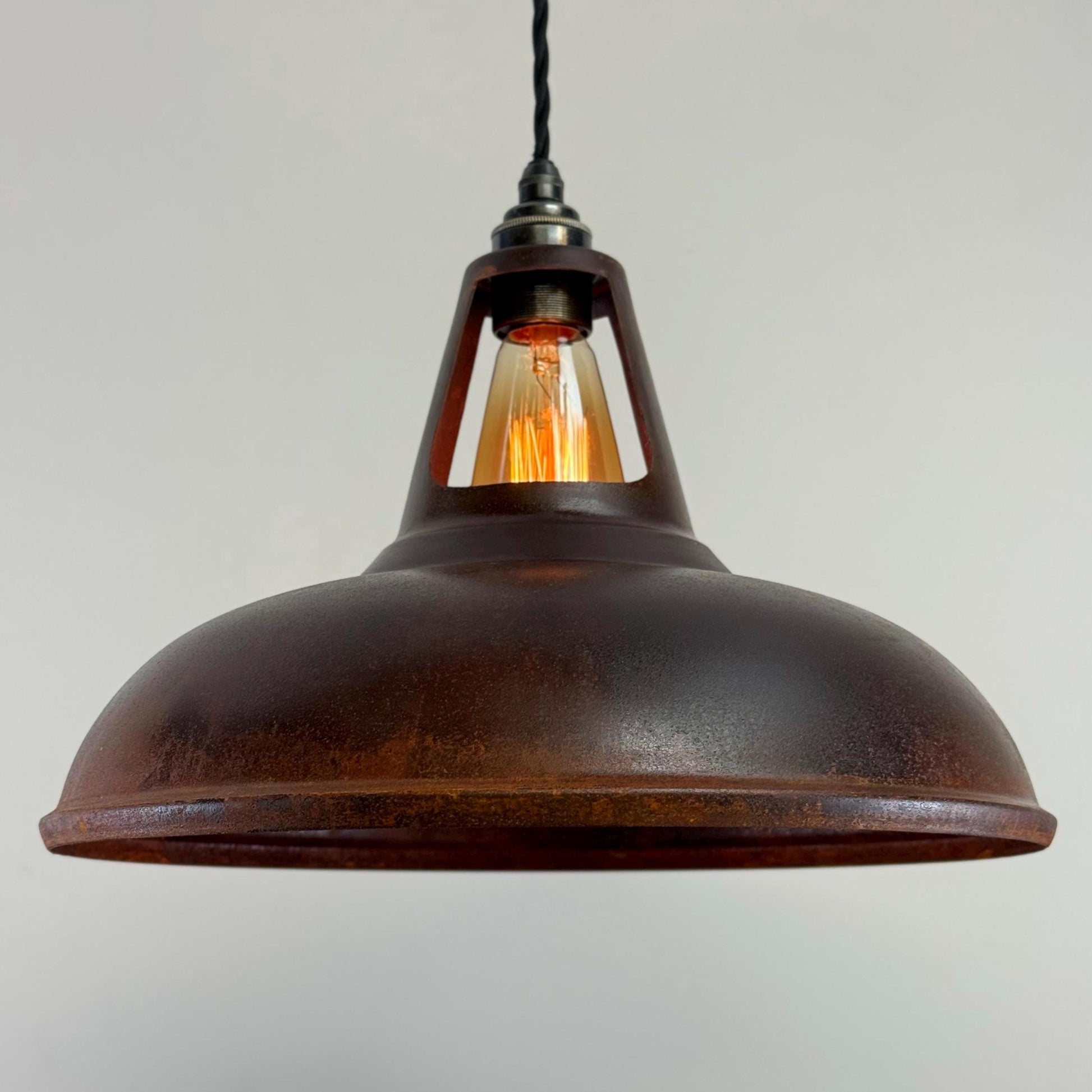 Cawston XL - Rusted Solid Steel Slotted Lampshade Pendant Set Light - 14 Inch
