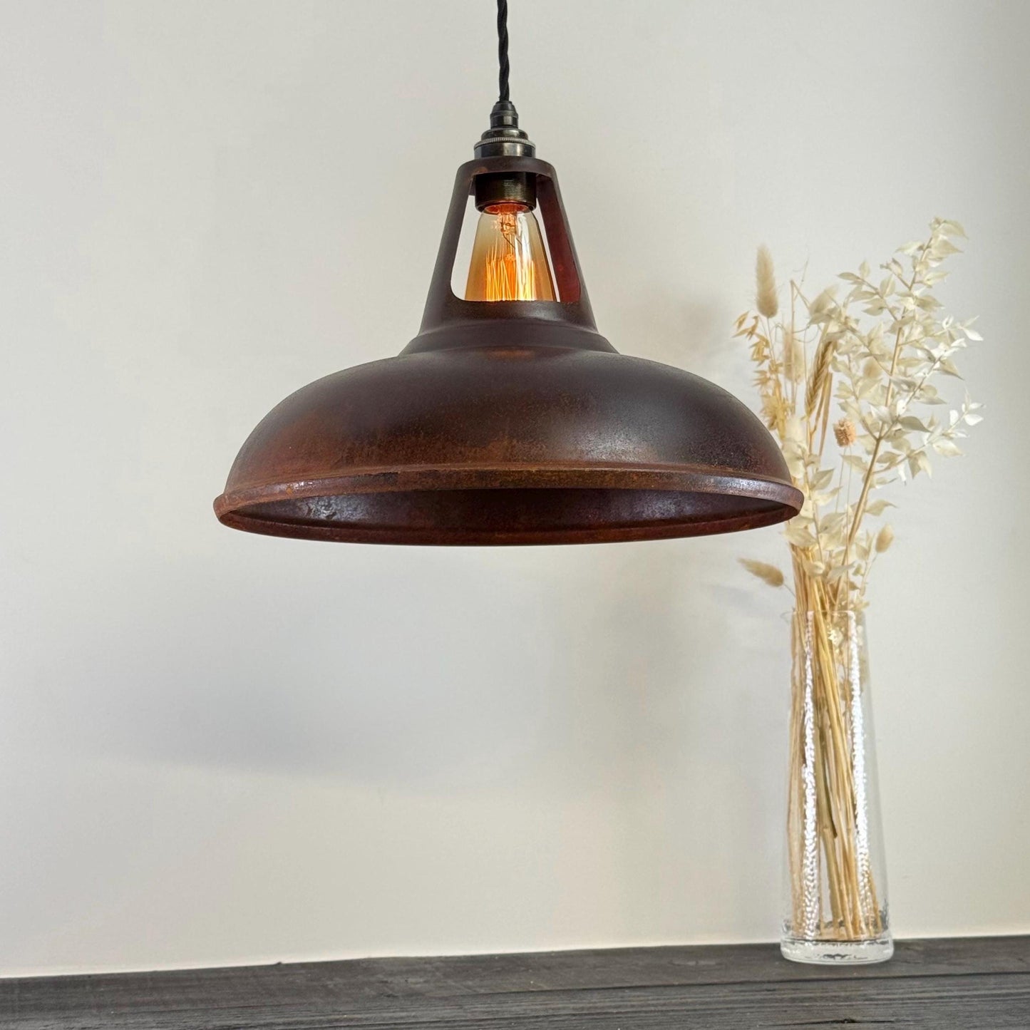 Cawston XL - Rusted Solid Steel Slotted Lampshade Pendant Set Light - 14 Inch