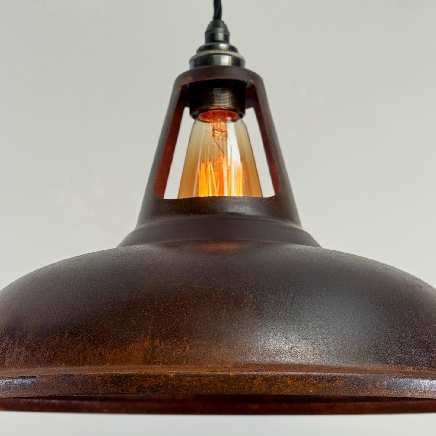 Cawston XL - Rusted Solid Steel Slotted Lampshade Pendant Set Light - 14 Inch
