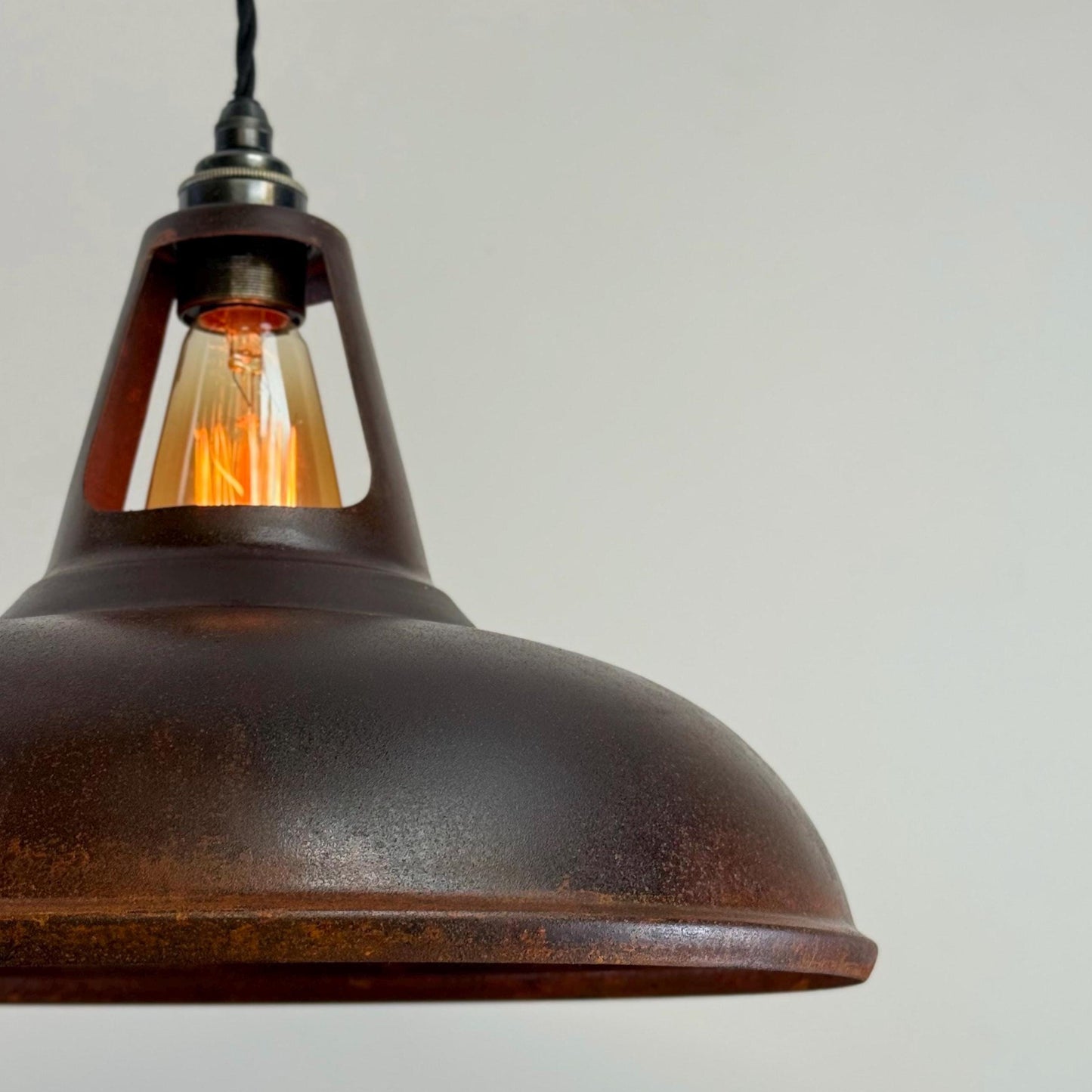 Cawston XL - Rusted Solid Steel Slotted Lampshade Pendant Set Light - 14 Inch