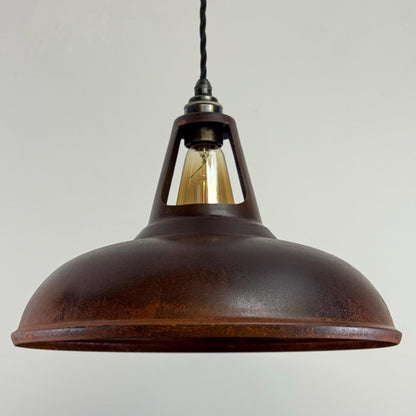 Cawston XL - Rusted Solid Steel Slotted Lampshade Pendant Set Light - 14 Inch