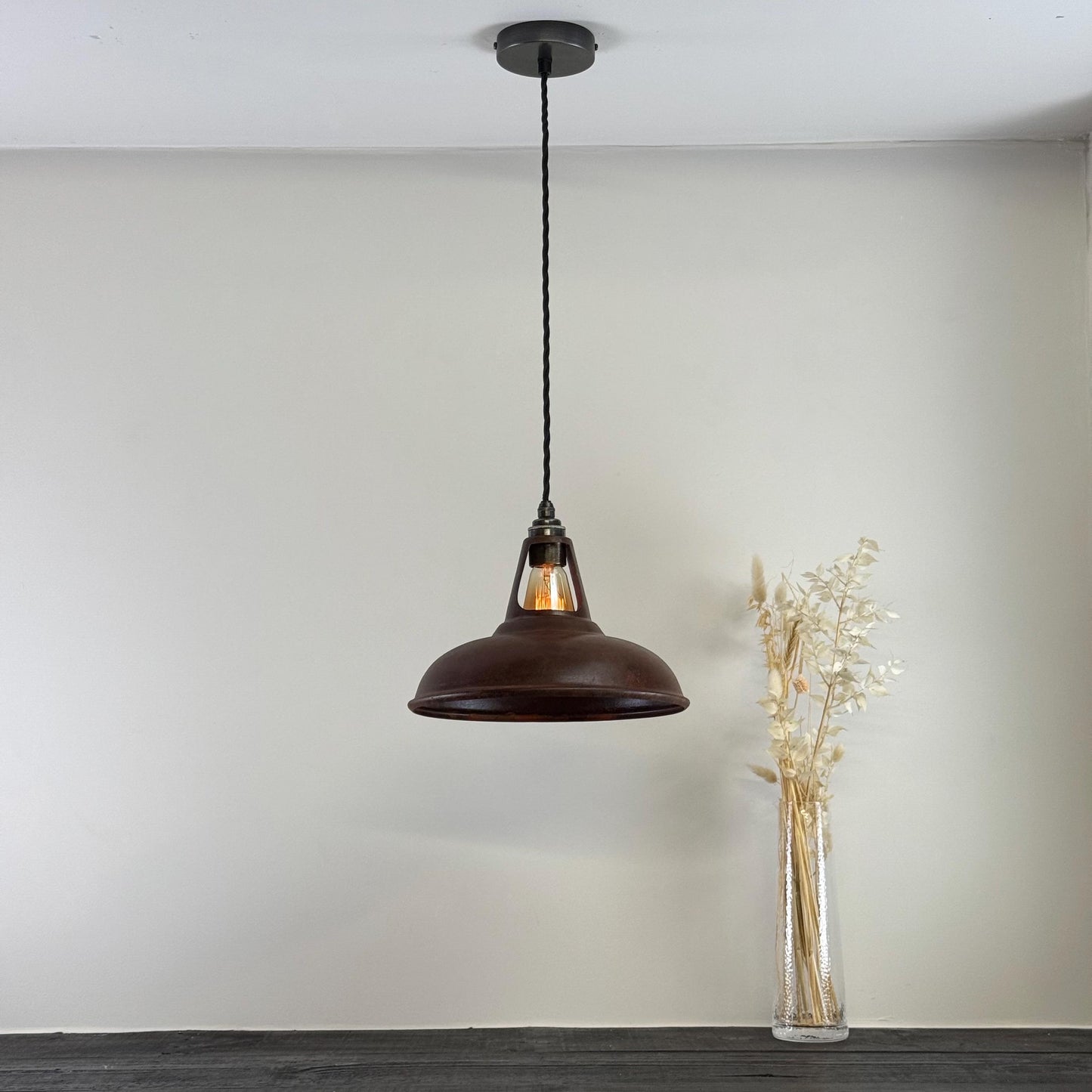 Cawston - Rusted Solid Steel Slotted Lampshade Pendant Set Light - 11 Inch