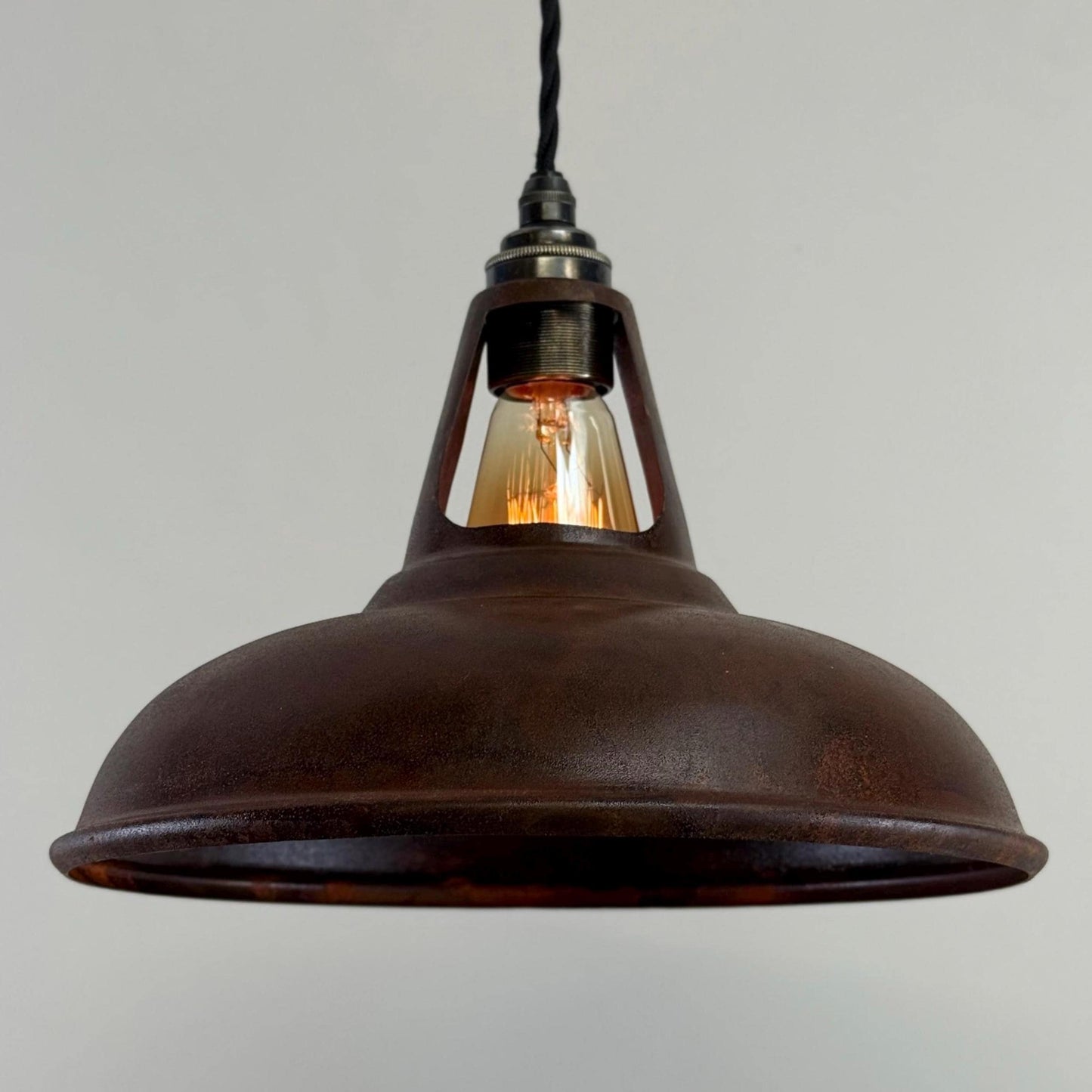 Cawston - Rusted Solid Steel Slotted Lampshade Pendant Set Light - 11 Inch