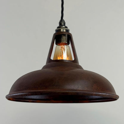 Cawston - Rusted Solid Steel Slotted Lampshade Pendant Set Light - 11 Inch