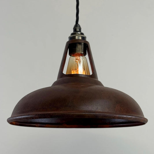 Cawston - Rusted Solid Steel Slotted Lampshade Pendant Set Light - 11 Inch