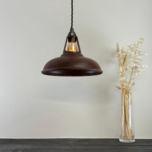 Cawston - Rusted Solid Steel Slotted Lampshade Pendant Set Light - 11 Inch