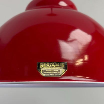 Morley XL ~ British Red RLM Deep Dome Reflector Lampshade Pendant Set Light ~ 13 Inch